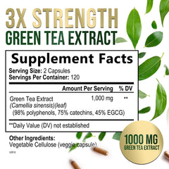Close-up of the product label on Green Tea Extract Capsules 1000 mg