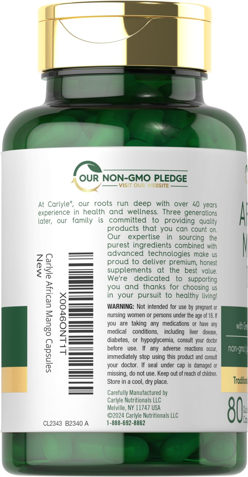 Green Tea Extract label on Carlyle African Mango bottle