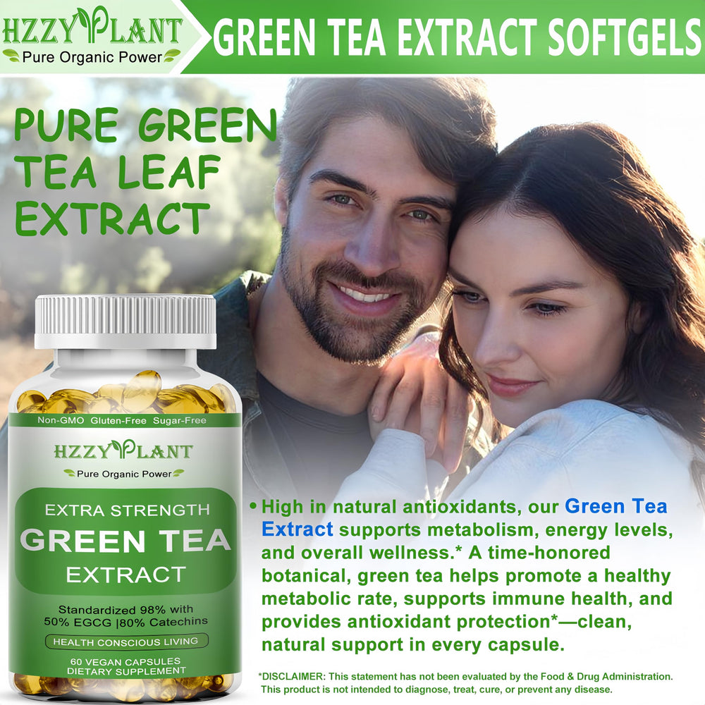Close-up of green tea extract softgels capsules