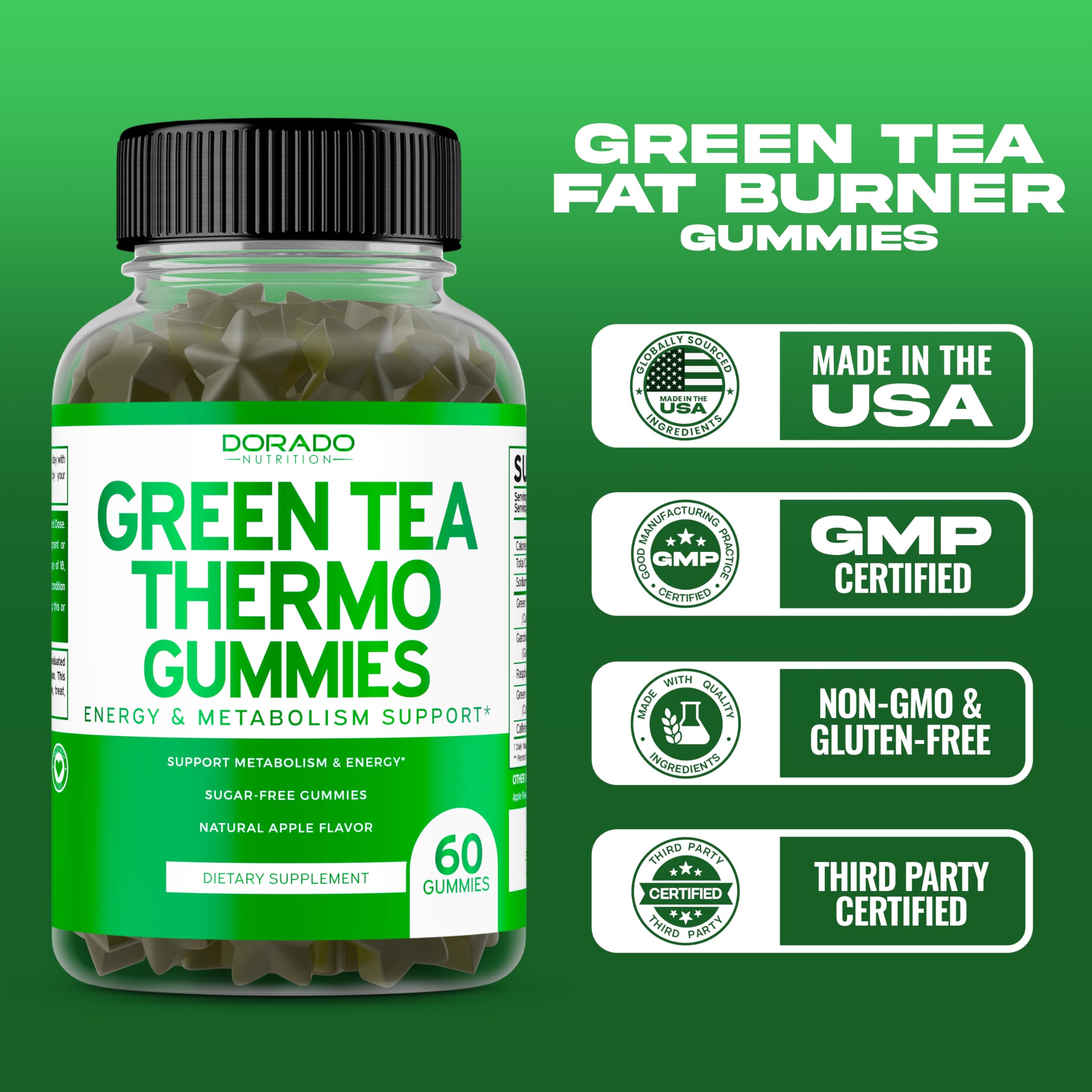 USA-made Green Tea Fat Burner Gummies packaging