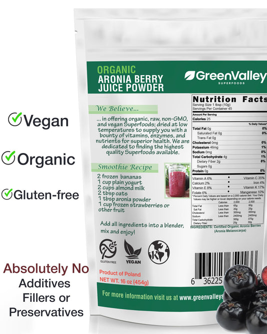 Packaging for Green Valley Aronia Berry Juice Powder 1 lb