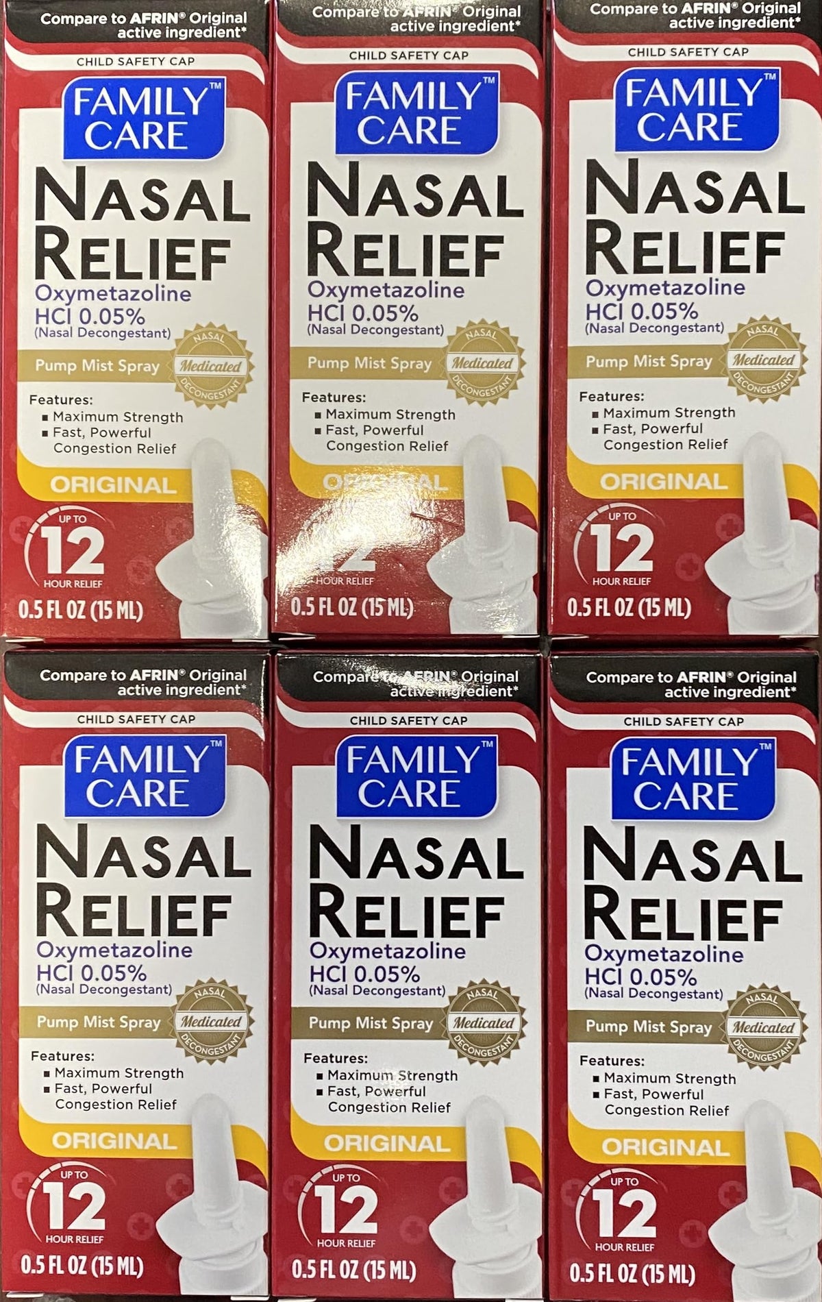 Greenbrier Assured nasal relief spray 6-pack packaging for on-the-go congestion relief.