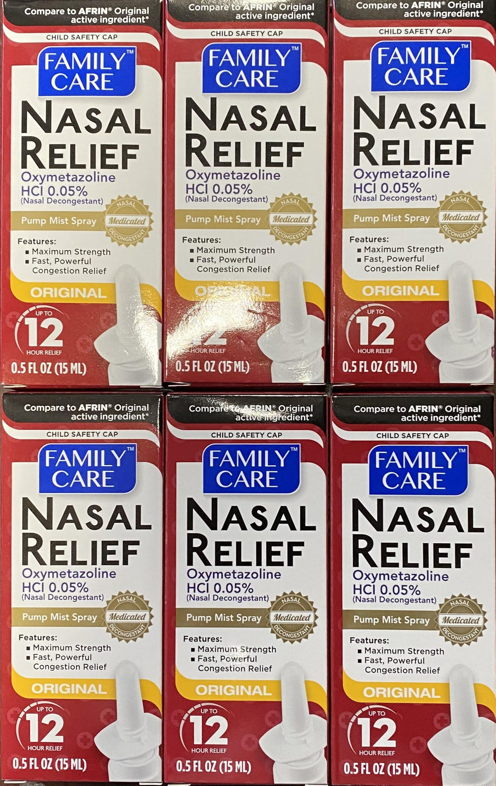 Greenbrier Assured nasal relief spray 6-pack packaging for on-the-go congestion relief.