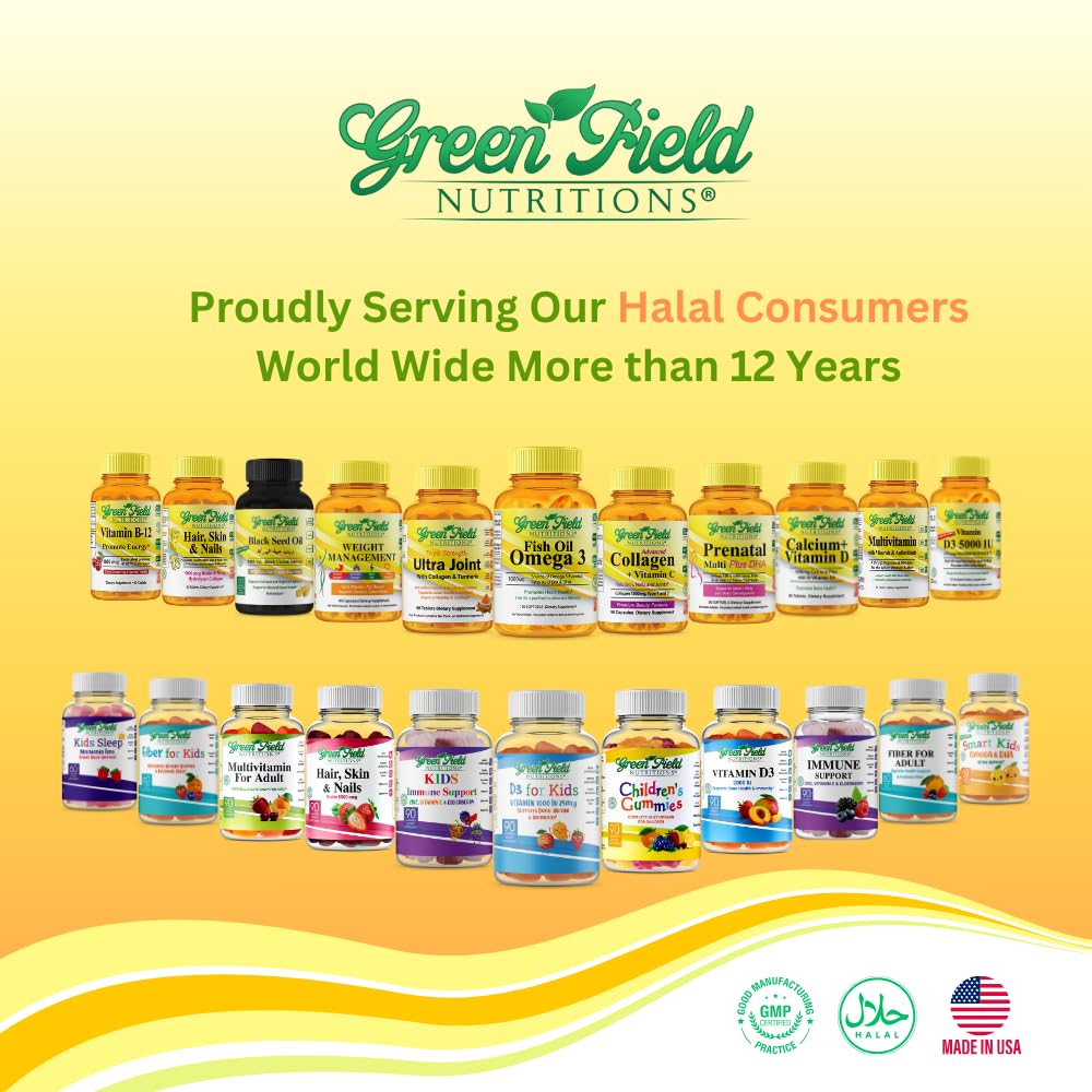 Bottle containing 90 gummies of Greenfield Nutrition Halal Biotin Gummies