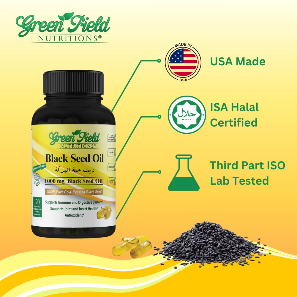 Vegetarian liquid capsules display for Greenfield Nutritions Black Seed Oil