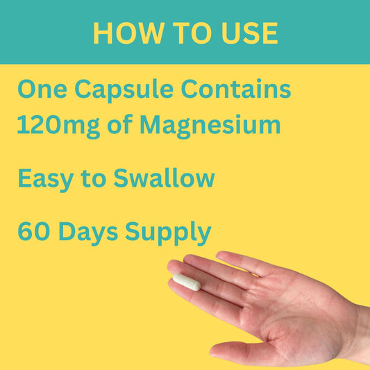 Close-up of Magnesium Glycinate 120mg capsule bottle