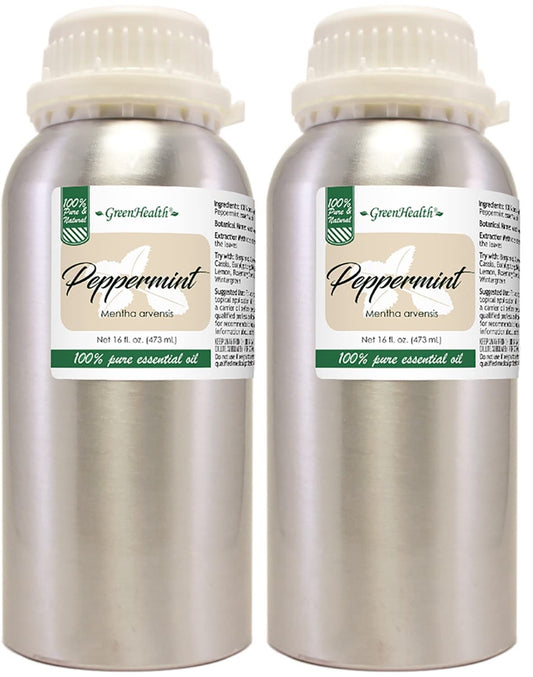 GreenHealth Peppermint Essential Oil 16 oz aluminum bottle – front view