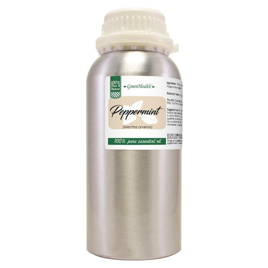 GreenHealth Peppermint Essential Oil 16 oz aluminum bottle – side view
