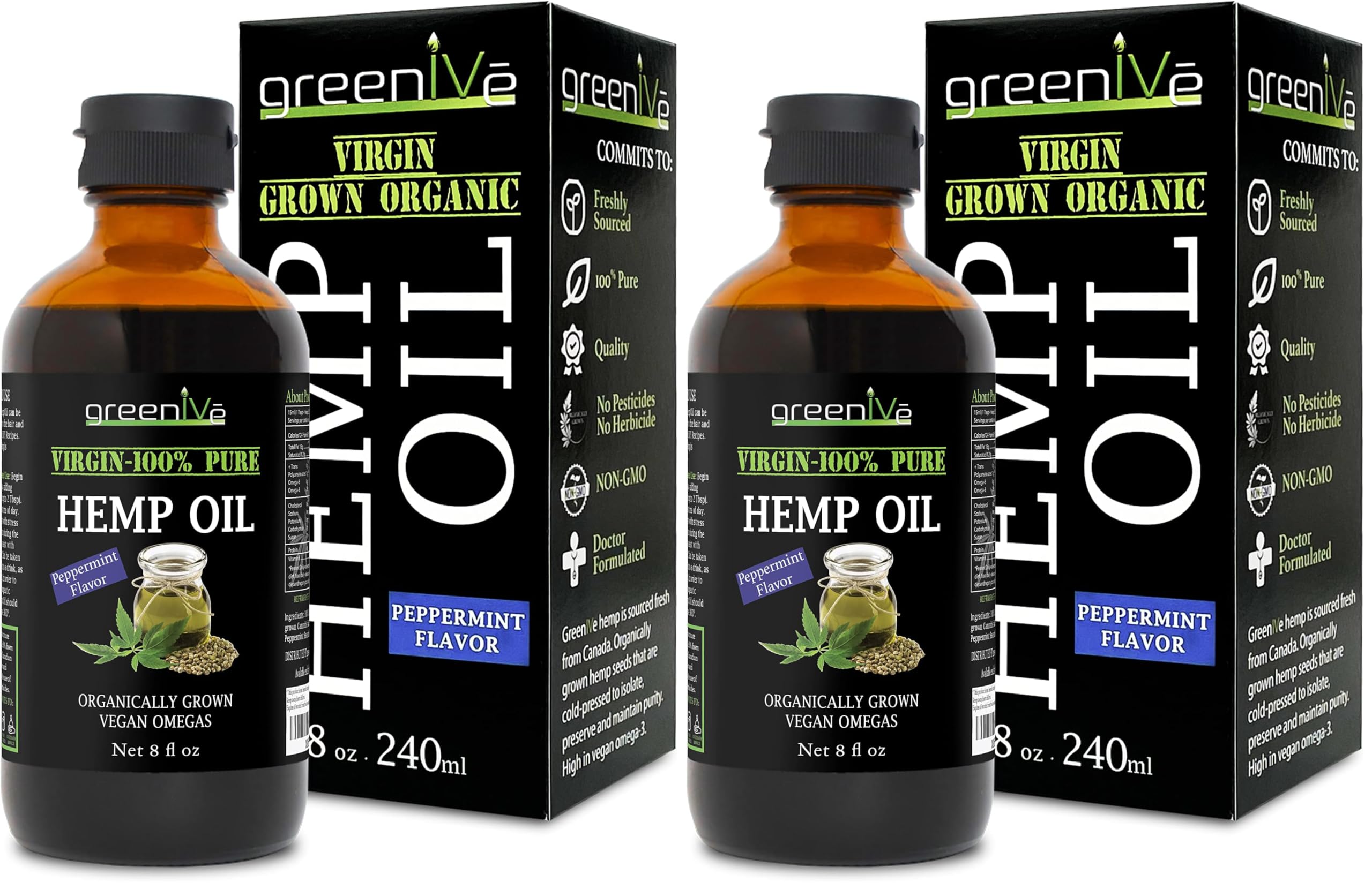 GreenIVe Organic Peppermint Hemp Oil bottle, 8oz, 2-pack