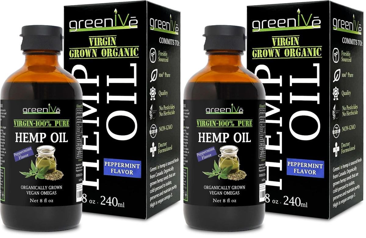 GreenIVe Organic Peppermint Hemp Oil bottle, 8oz, 2-pack