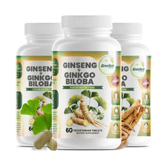 GreeNatr Ginko Biloba Panax Ginseng bottle front supports daily brain wellness.