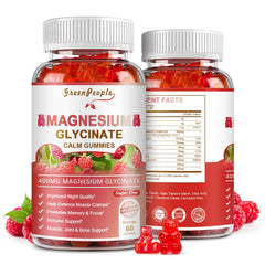 Bottle of GREENPEOPLE Magnesium Glycinate Gummies Raspberry flavor