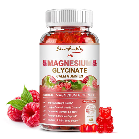 GreenPeople Magnesium Glycinate Gummies Raspberry bottle front