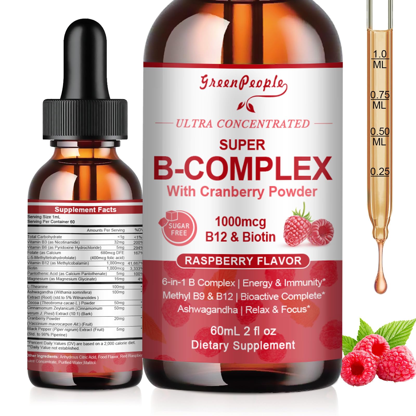 GREENPEOPLE Methylated B Complex bottle label showing B12 and 5-MTHF