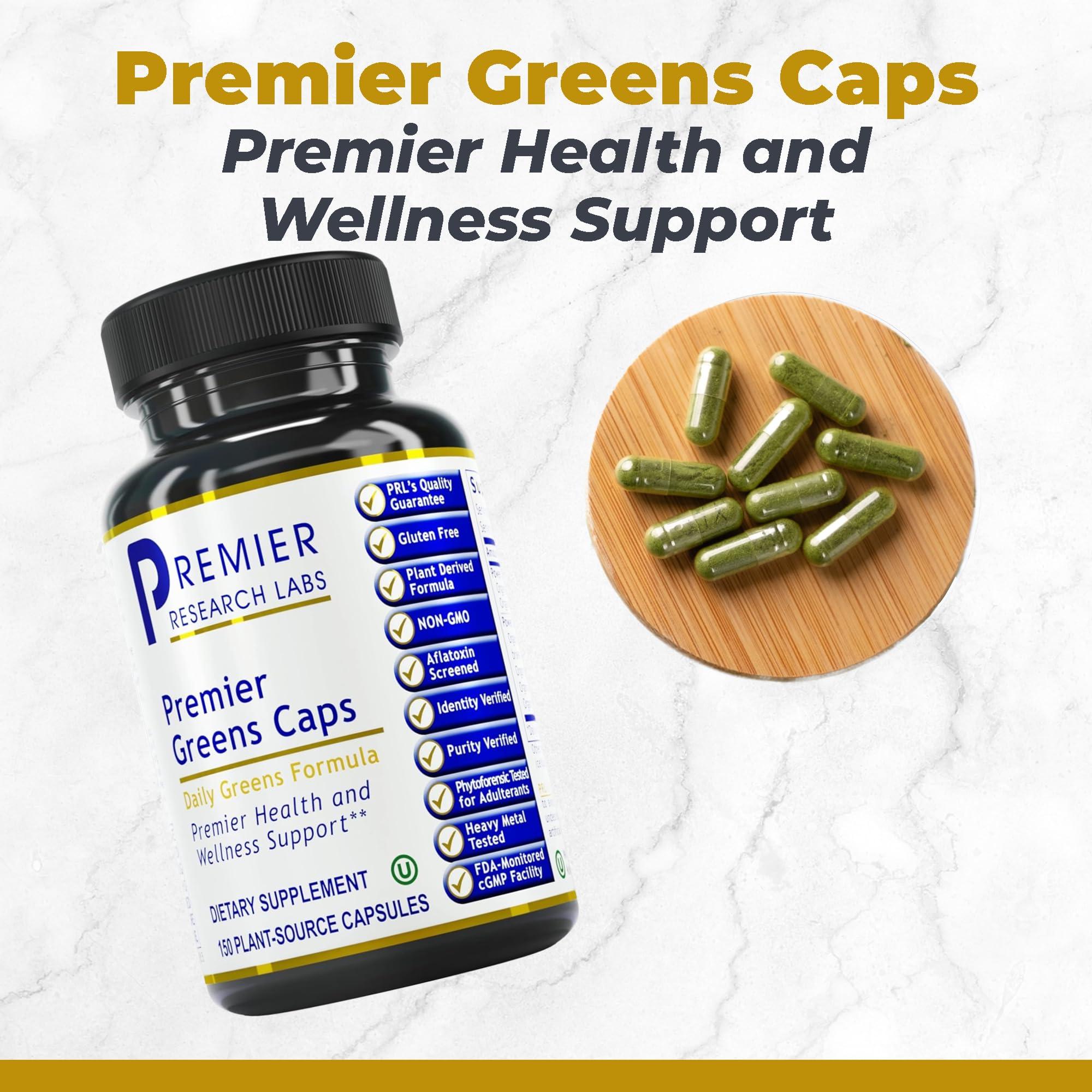Close-up of greens capsules with kale and chlorella