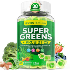 Bottle of Organic Super Greens Daily Gummies with Probiotics label