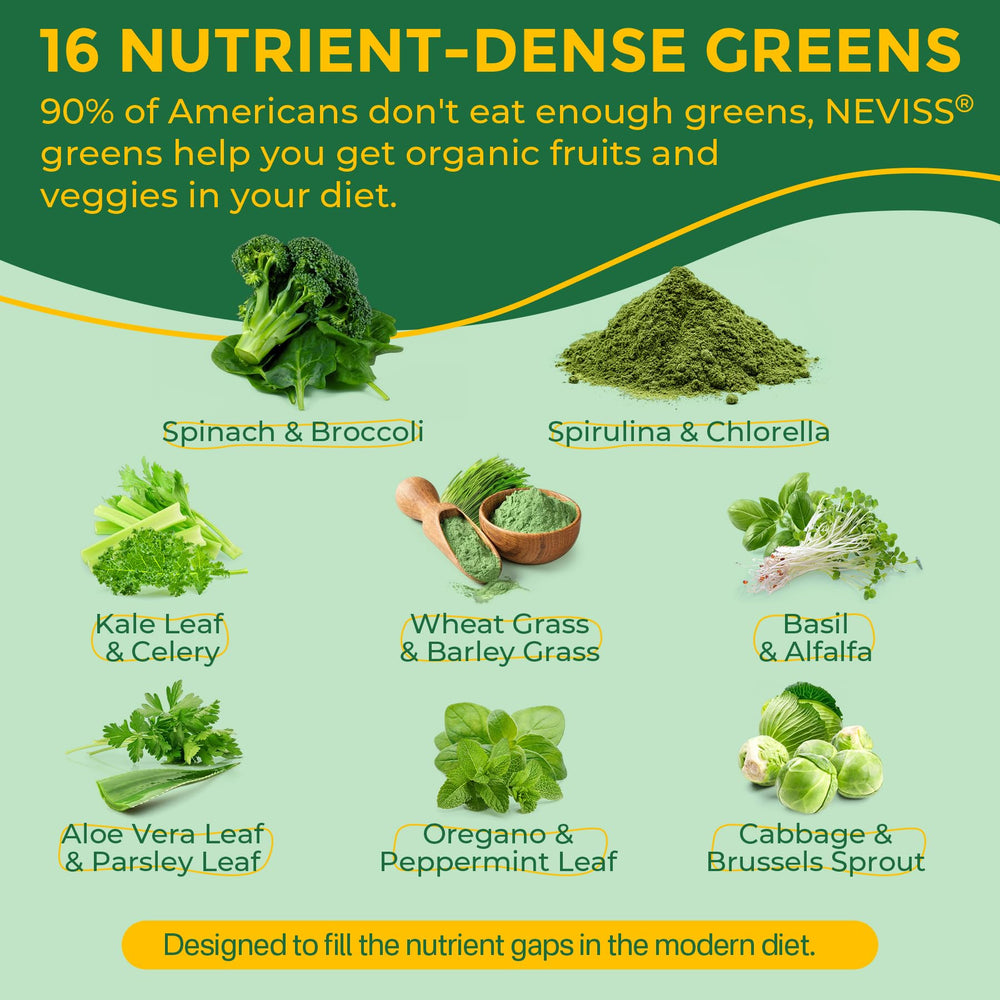 Close-up of greens like spinach, broccoli, chlorella in gummies