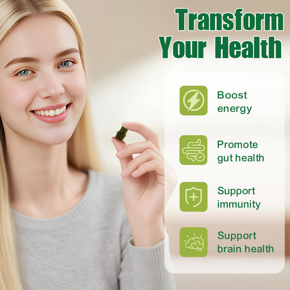 Assorted green gummy bears in a serving pouch