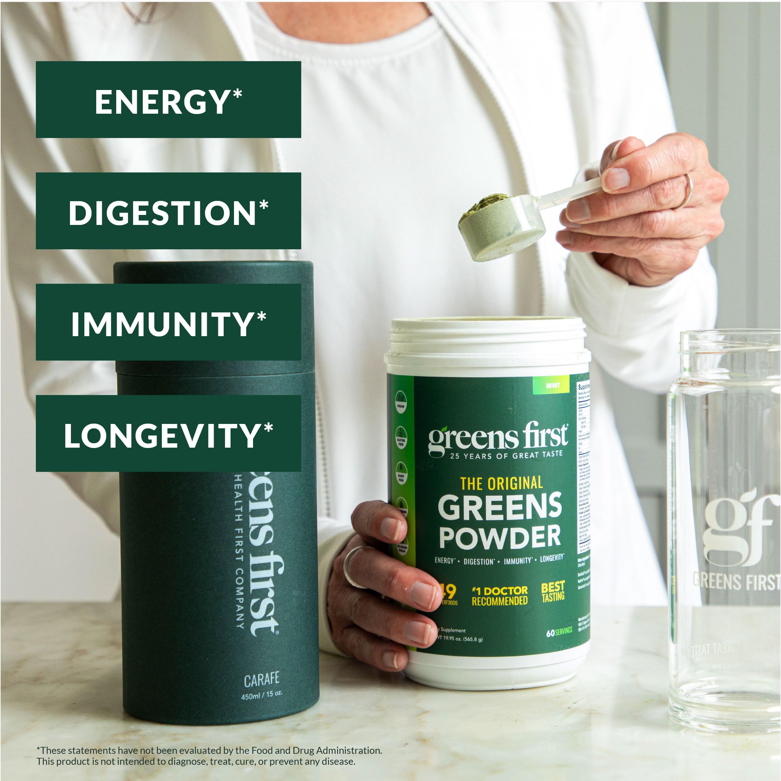Greens First 450ml travel carafe ready for workouts and travel hydration.