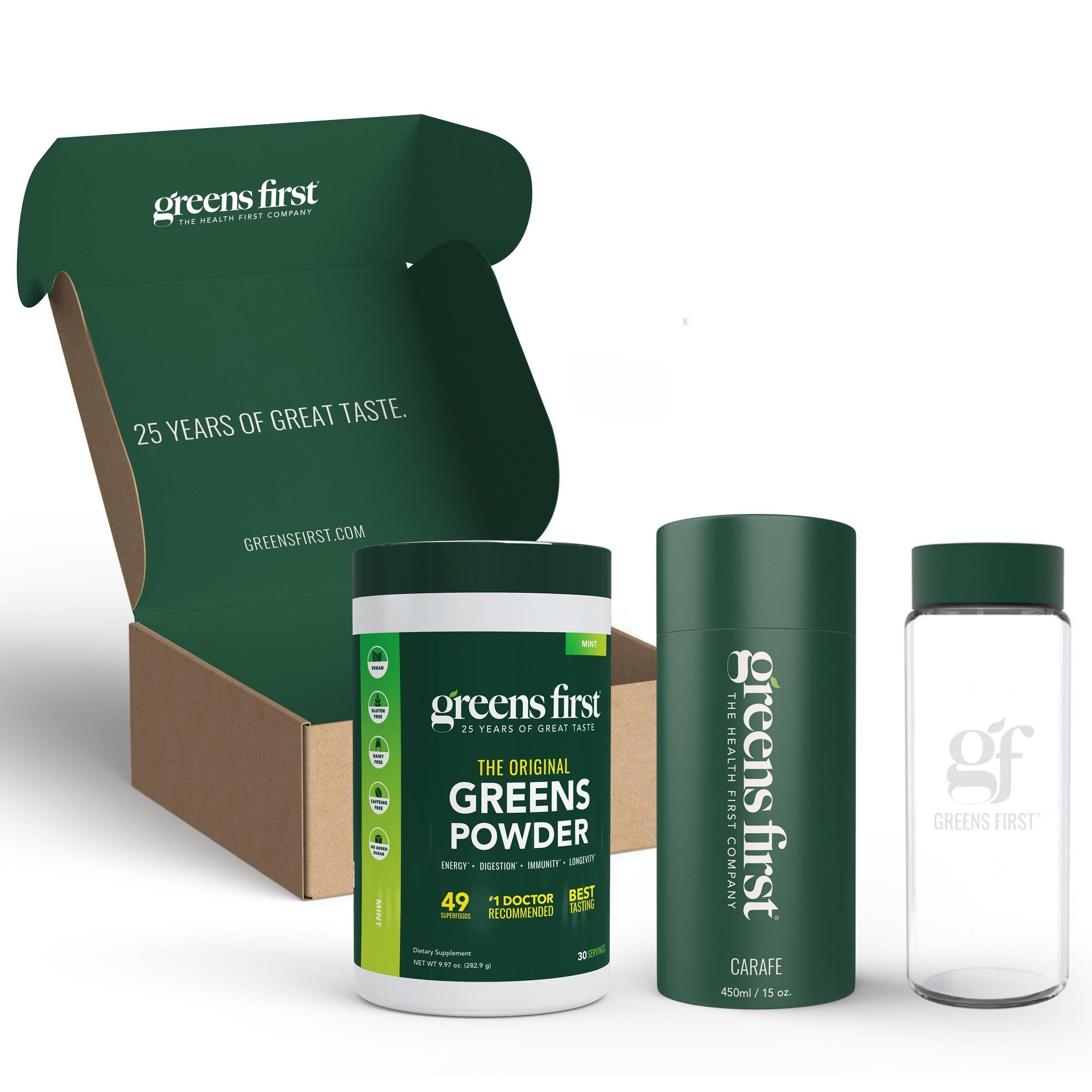 Limited edition 25th anniversary glass carafe included in Greens First Gift Set