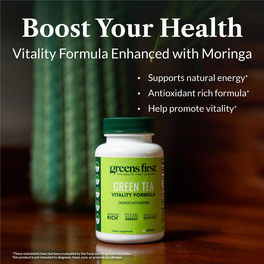 Moringa and green tea ingredients close-up