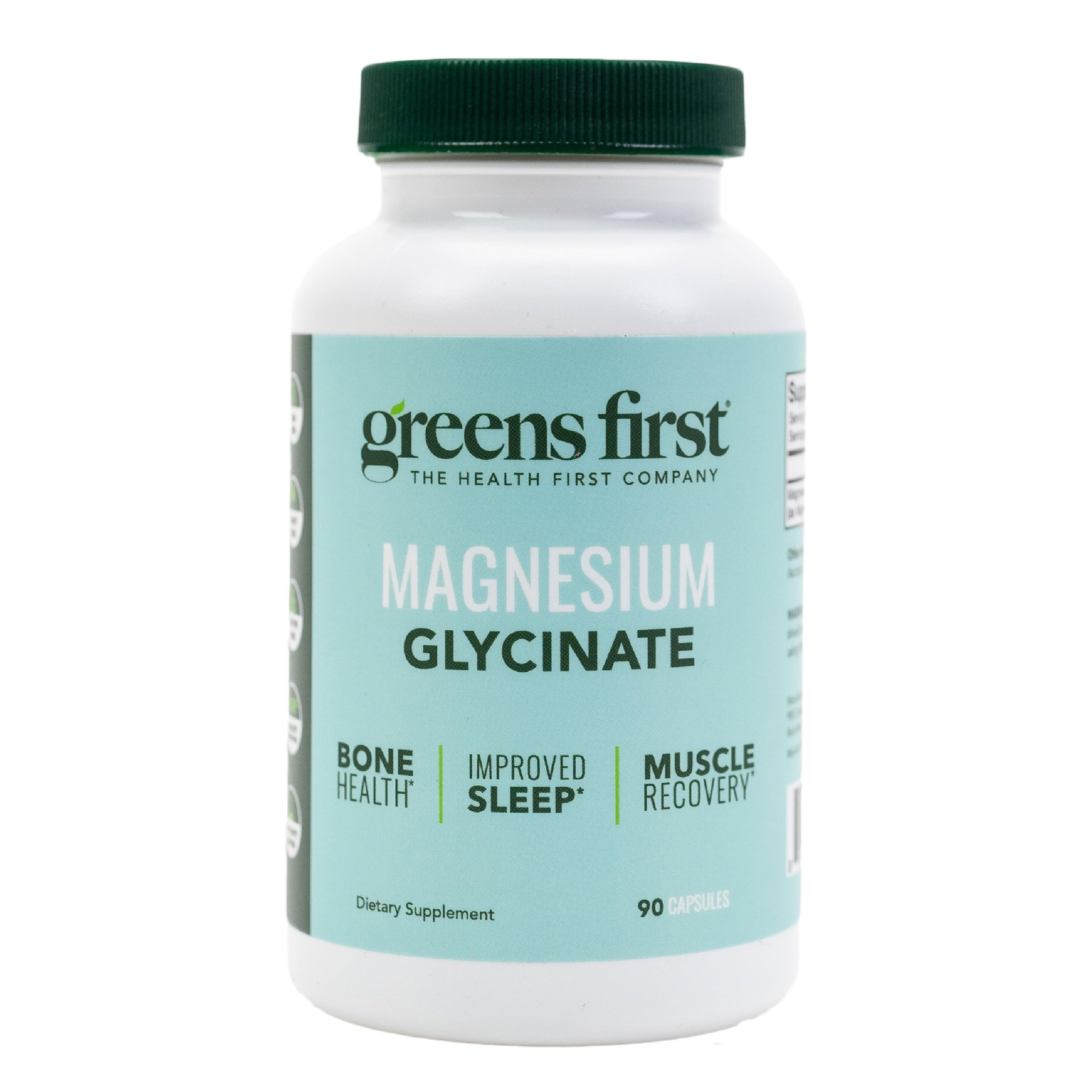 Greens First Magnesium Glycinate bottle with 90 vegetable capsules - front view