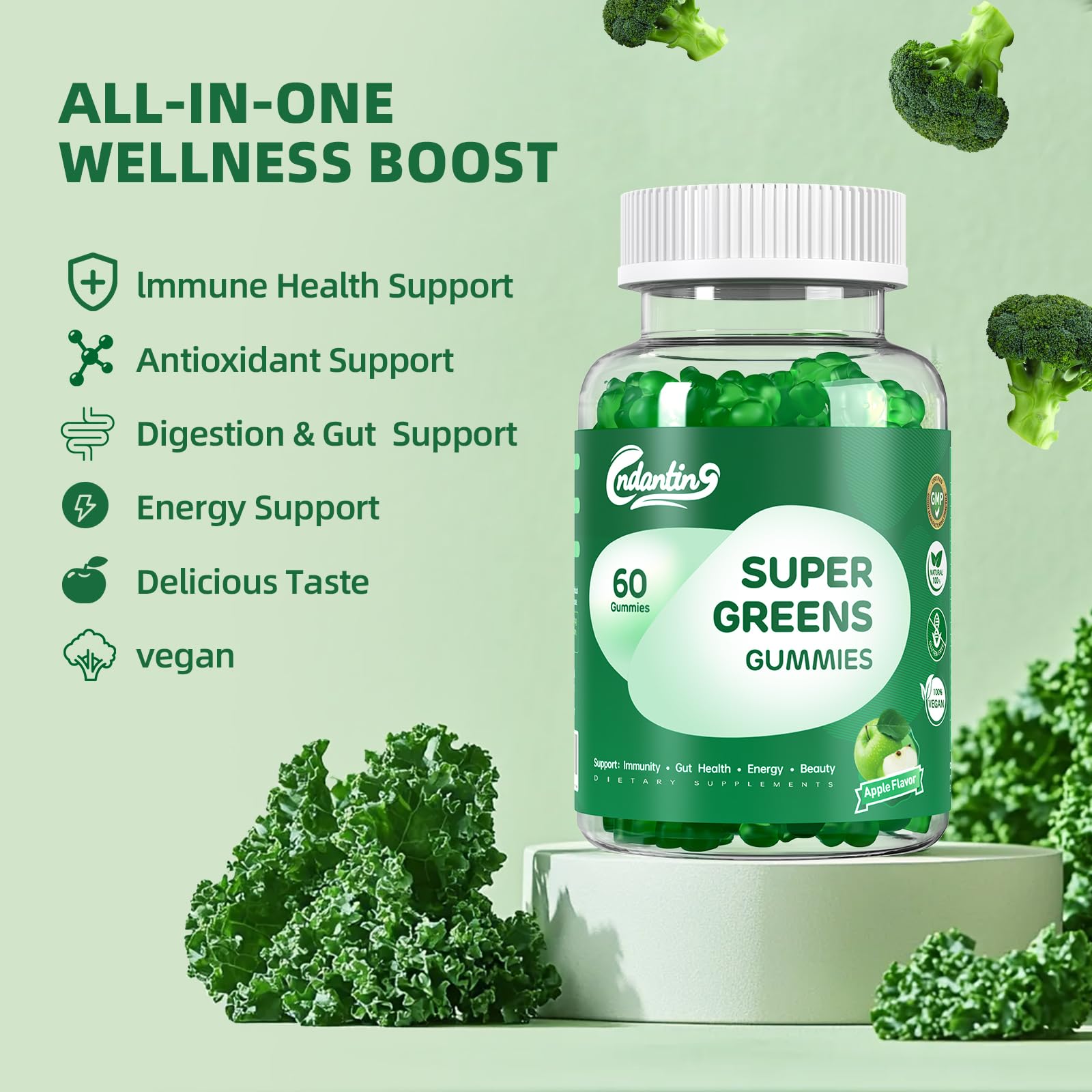 Close-up of spirulina, turmeric, vitamin C and zinc ingredients