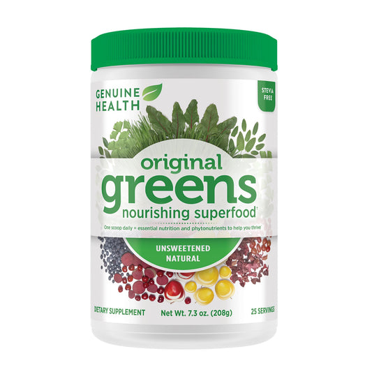 Genuine Health Greens+ Original Superfood Powder front label 208g