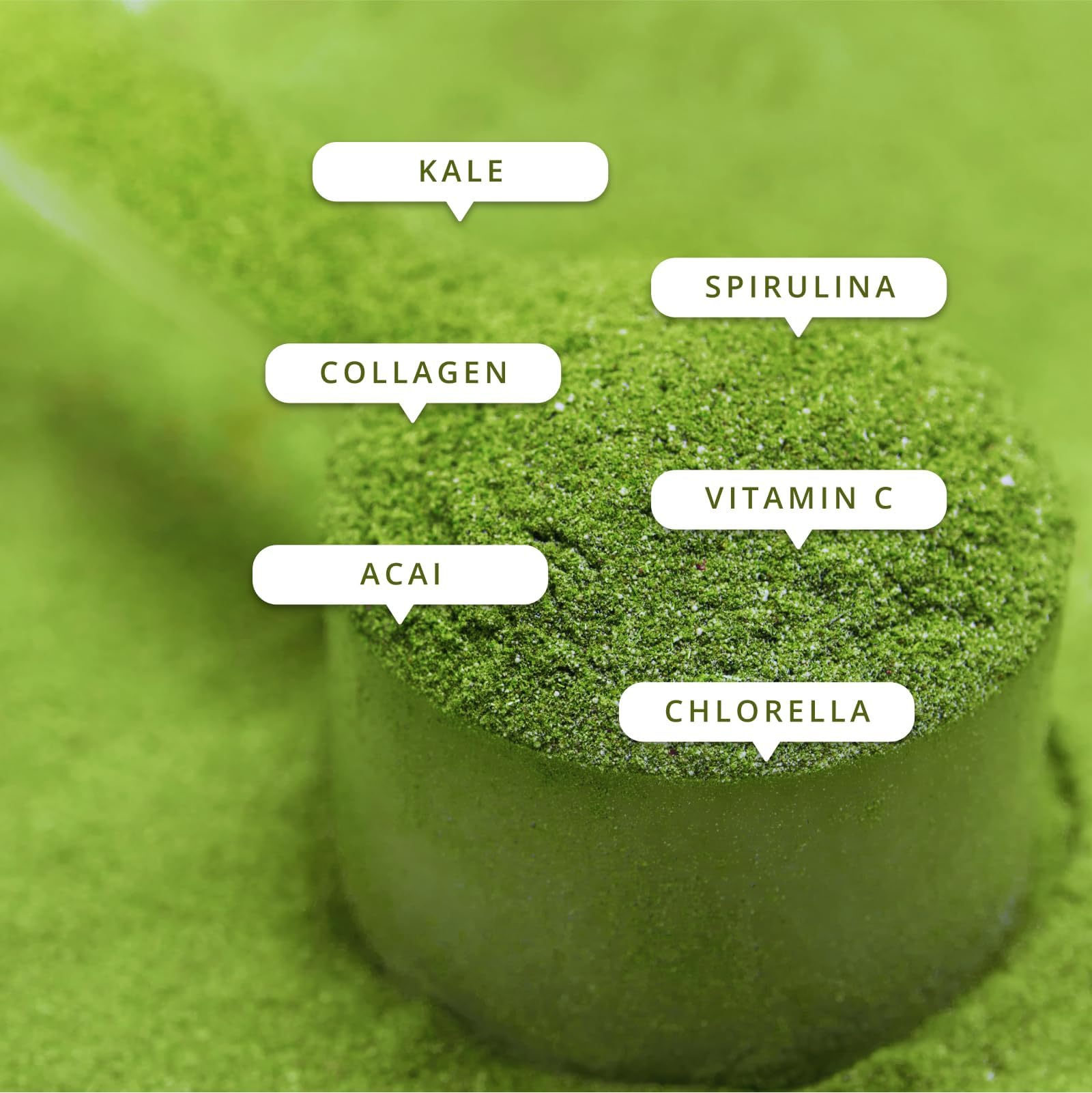 Greens Strawberry powder being added to a smoothie