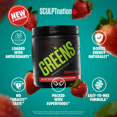 Label of Sculpt Nation Greens Strawberry showing ingredients