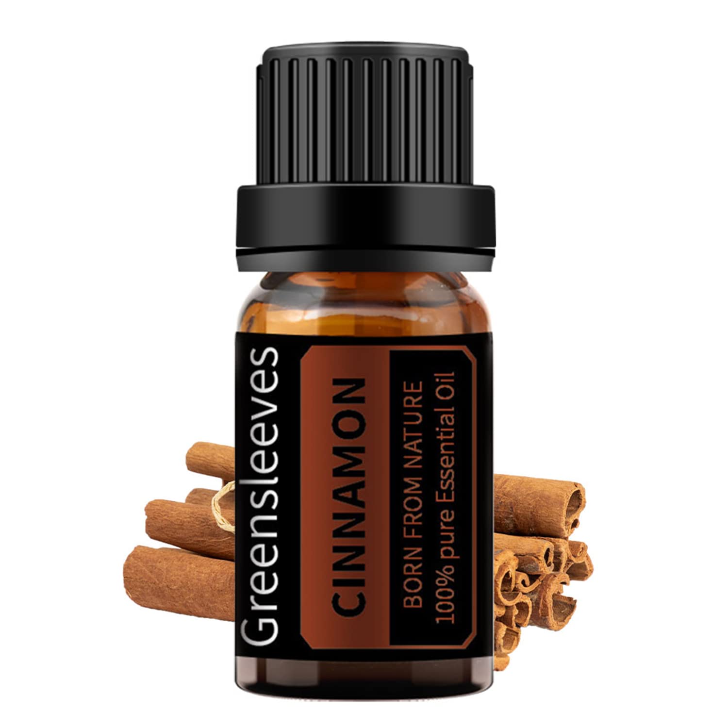 GREENSLEEVES Cinnamon essential oil bottle for calming aromatherapy sessions.