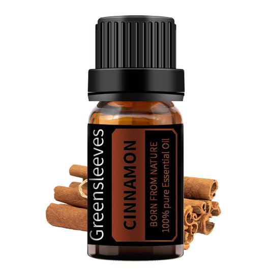 GREENSLEEVES Cinnamon essential oil bottle for calming aromatherapy sessions.
