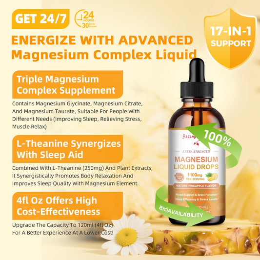 Back label of GreenPeople Magnesium Drops Pineapple bottle - 4 oz