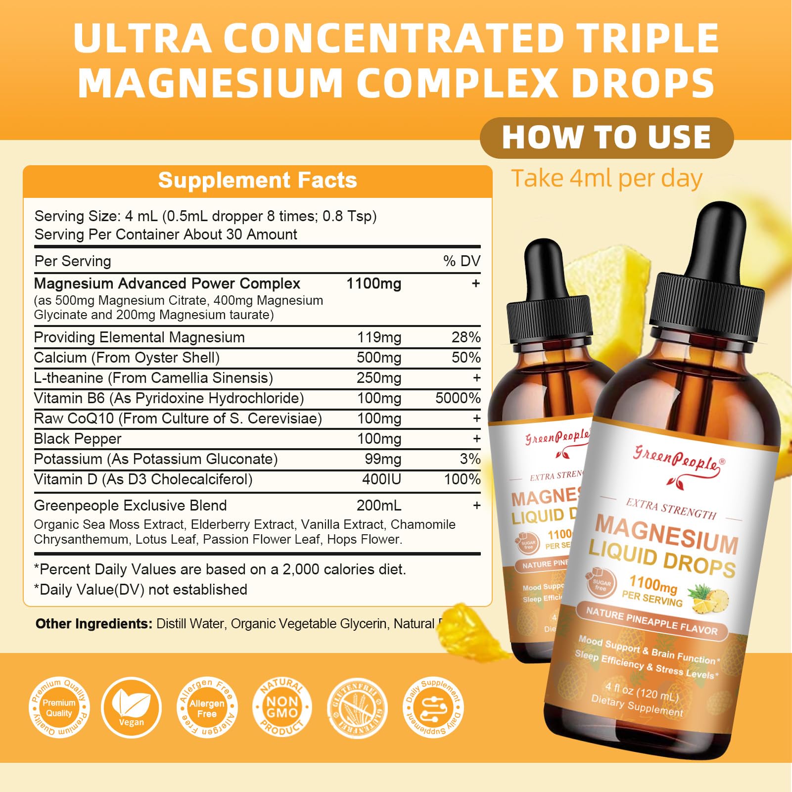 Vegan and gluten-free labels for GreenPeople magnesium drops