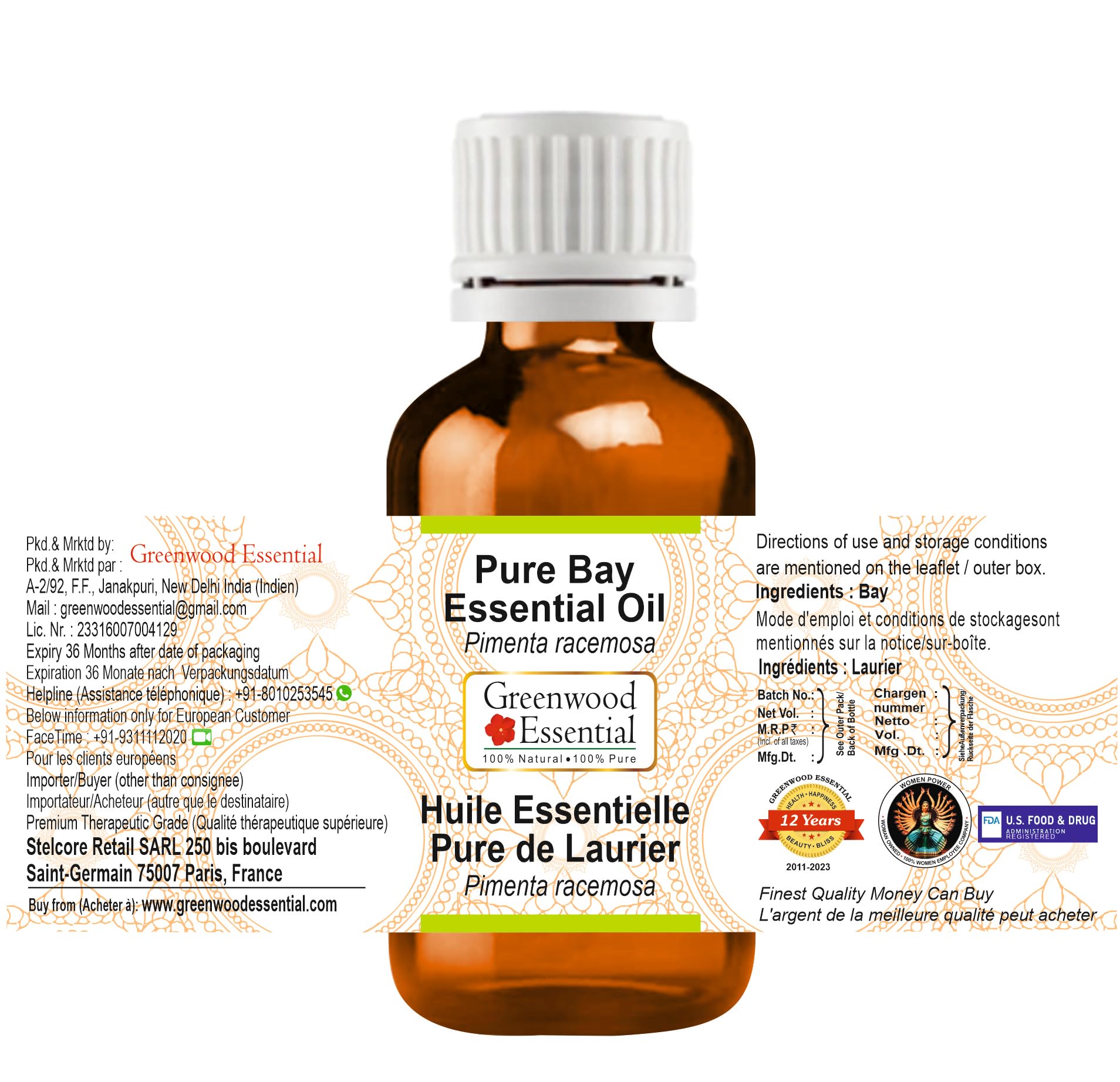 Steam-distilled Pimenta racemosa essential oil close-up
