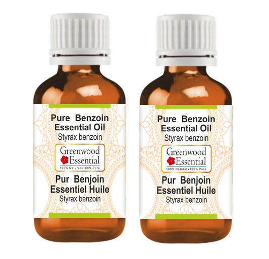 Greenwood Essential Benzoin Oil bottle front—pure aromatic extract for diffusion and skincare.