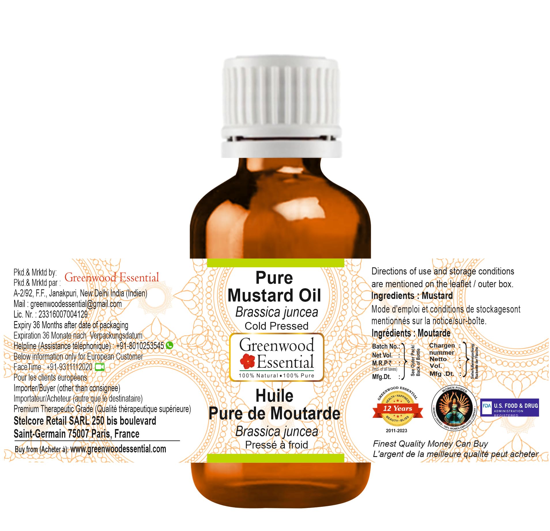 Greenwood Essential mustard oil pour demonstrates fast-absorbing texture for massage