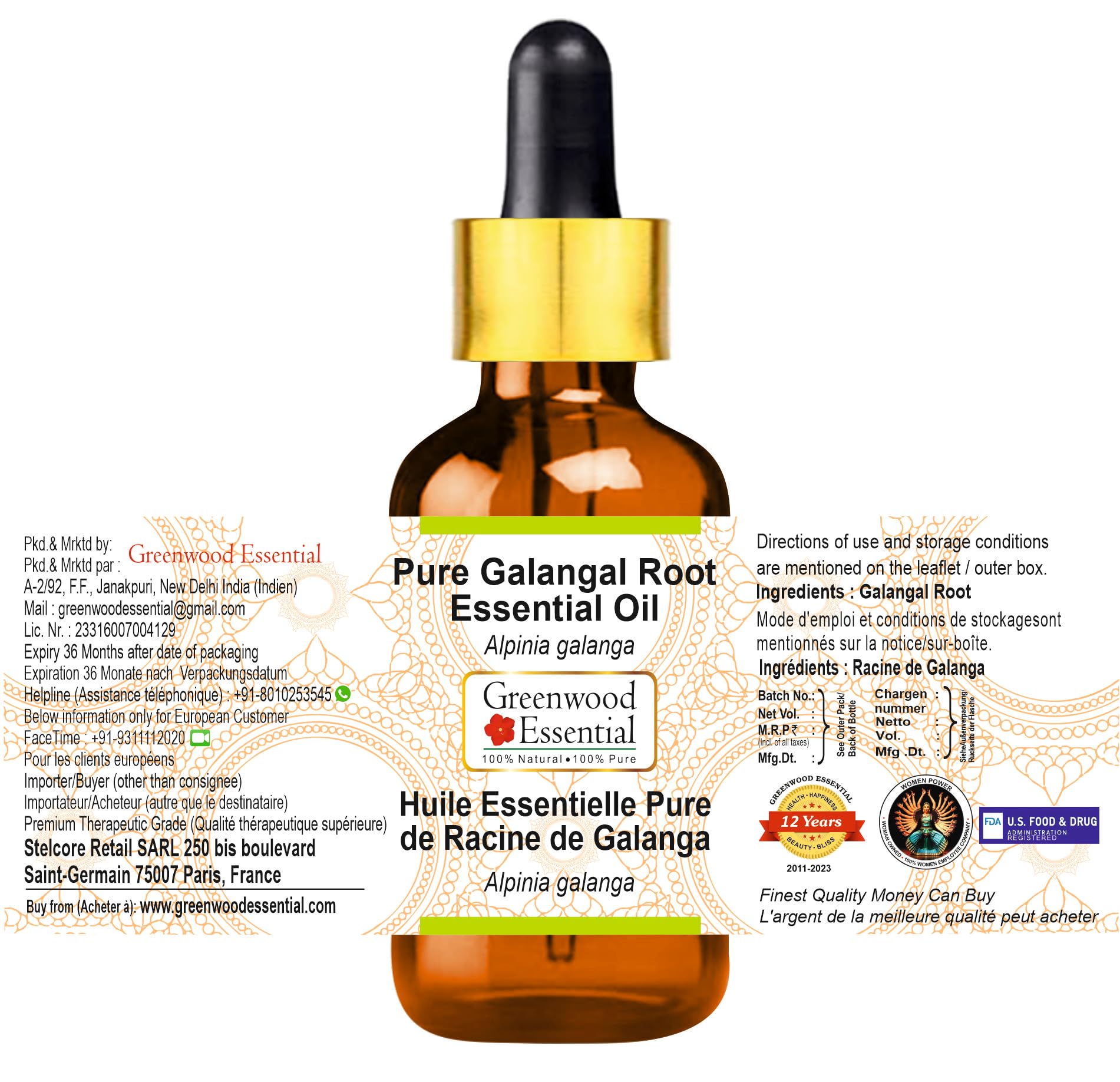 Diffuser with Greenwood Galangal Essential Oil (Alpinia Galanga)