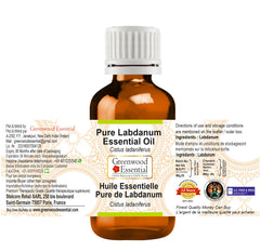 Labdanum essential oil label close-up