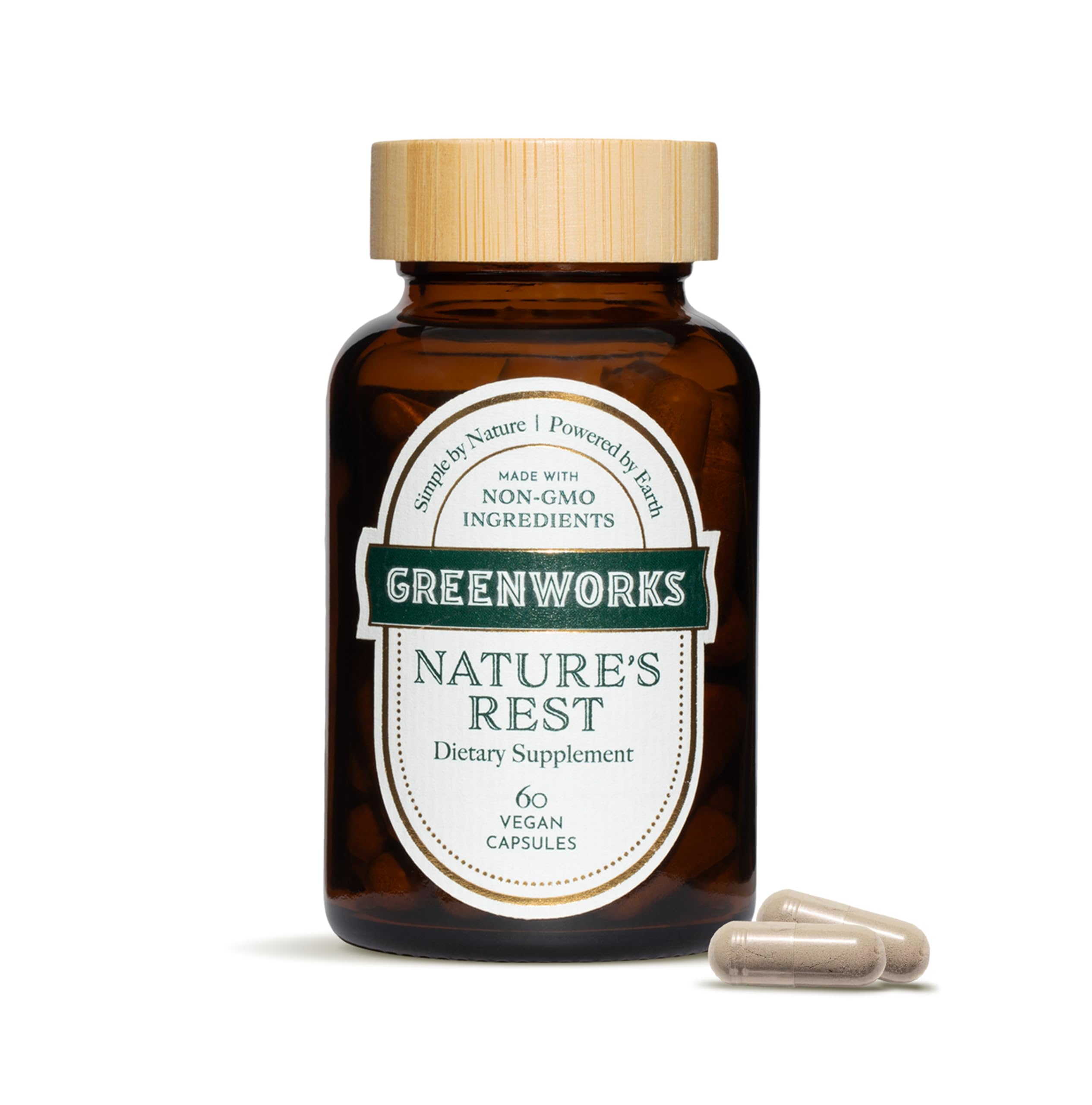 Greenworks Nature's Rest melatonin-free sleep aid bottle and label