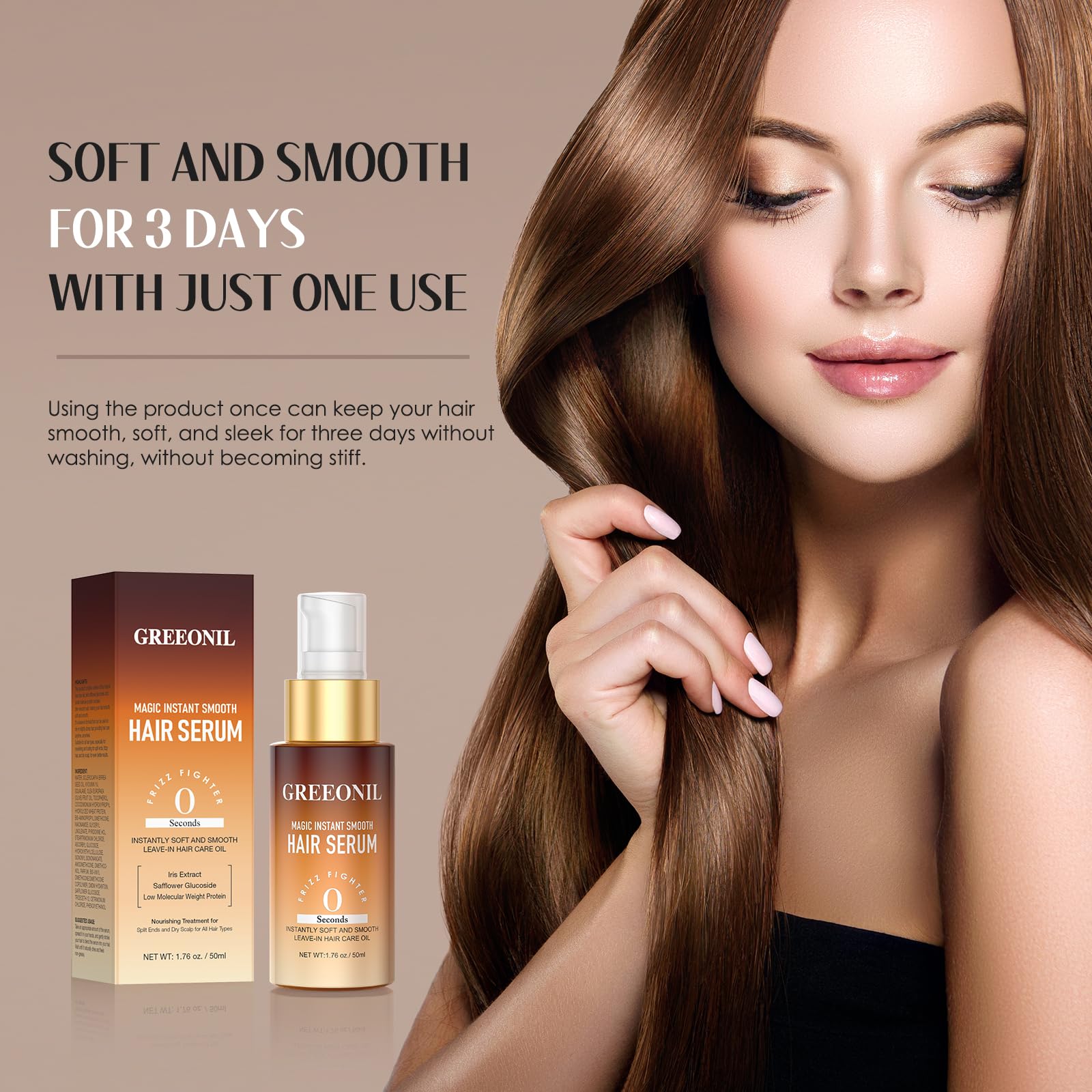GREEONIL Floral-scented serum hints at long-lasting fragrance for hair.