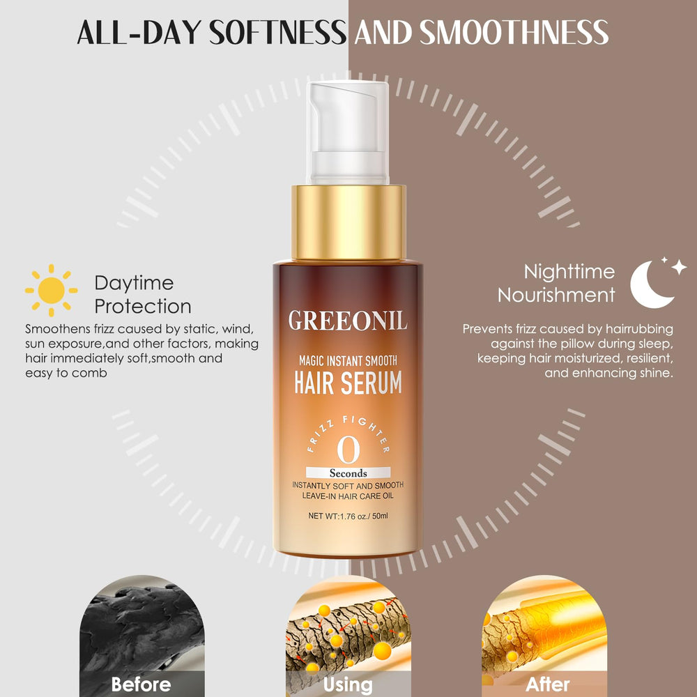 GREEONIL Hair Serum close-up shows silky texture and radiant gloss.