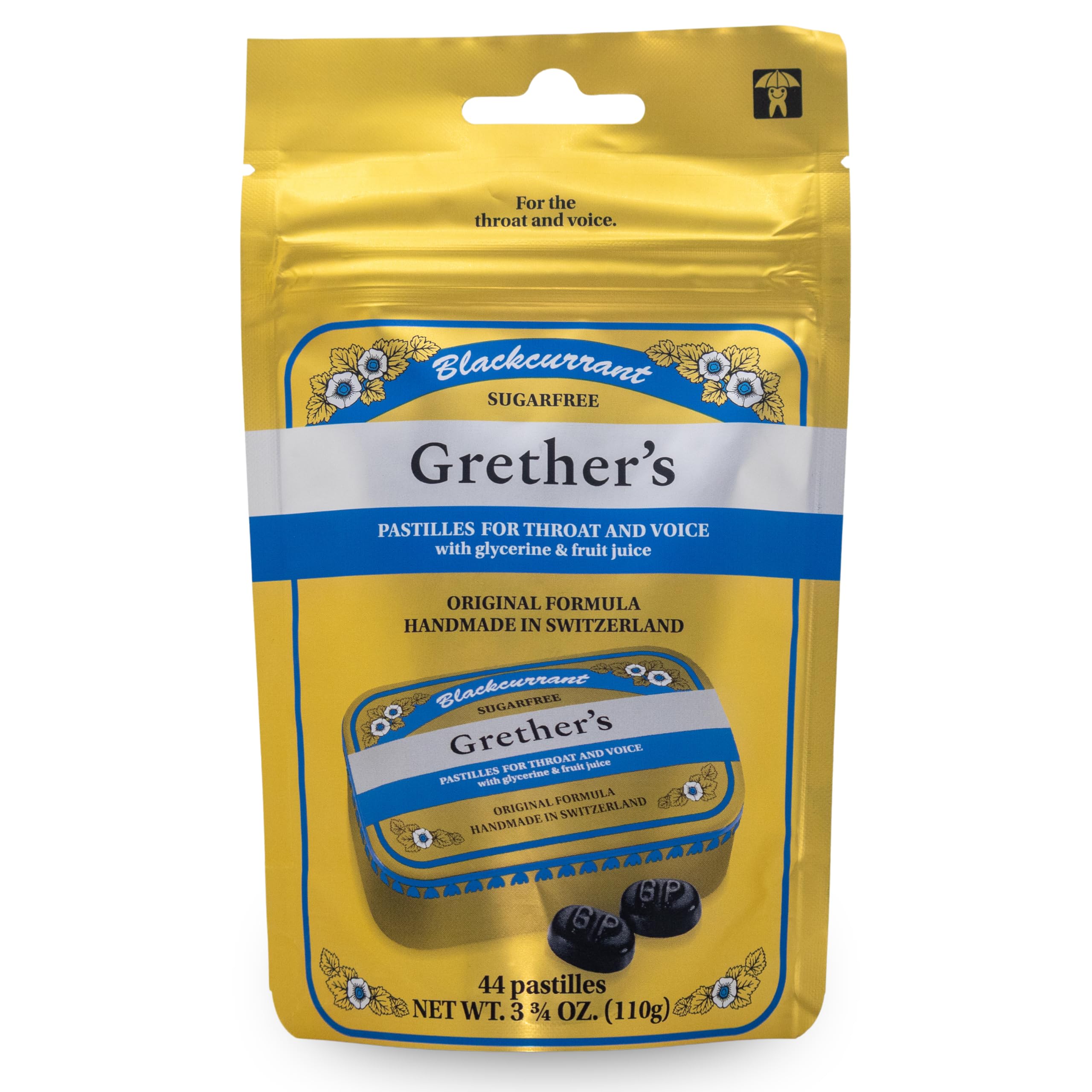 Front view of Grether's Sugarfree Blackcurrant Pastilles 1-Pack tin