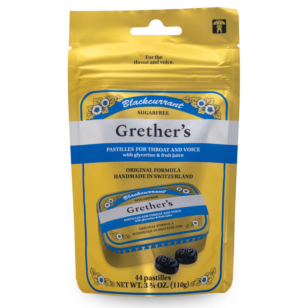 Front view of Grether's Sugarfree Blackcurrant Pastilles 1-Pack tin