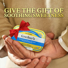 Close-up of Grether's Sugarfree Blackcurrant Pastilles tin