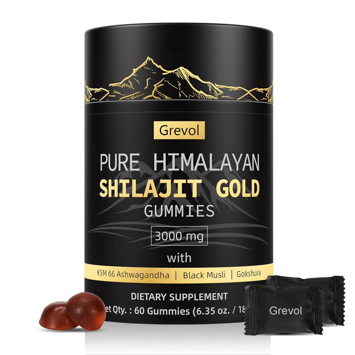 Grevol Himalayan Shilajit Gummies with Ashwagandha – front view
