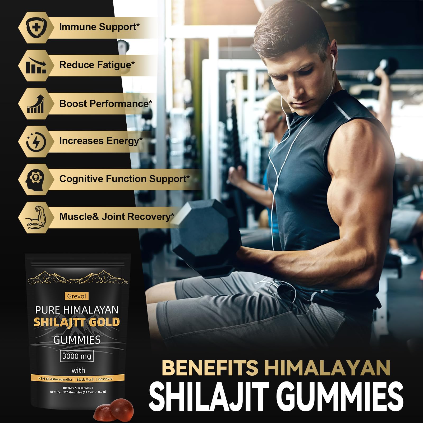 Ashwagandha and minerals visualization beside gummies