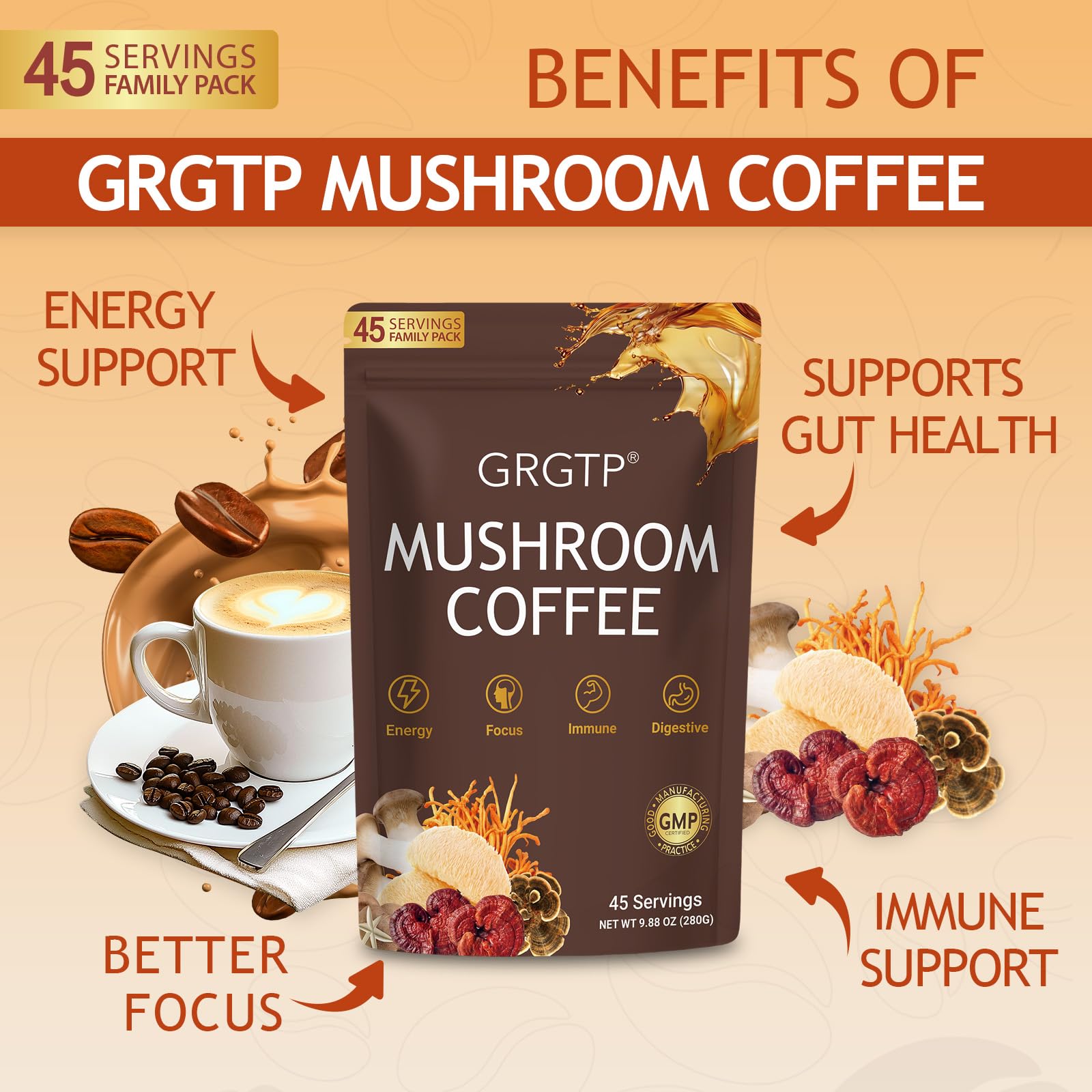 Serving scoop with GRGTP Mushroom Coffee powder