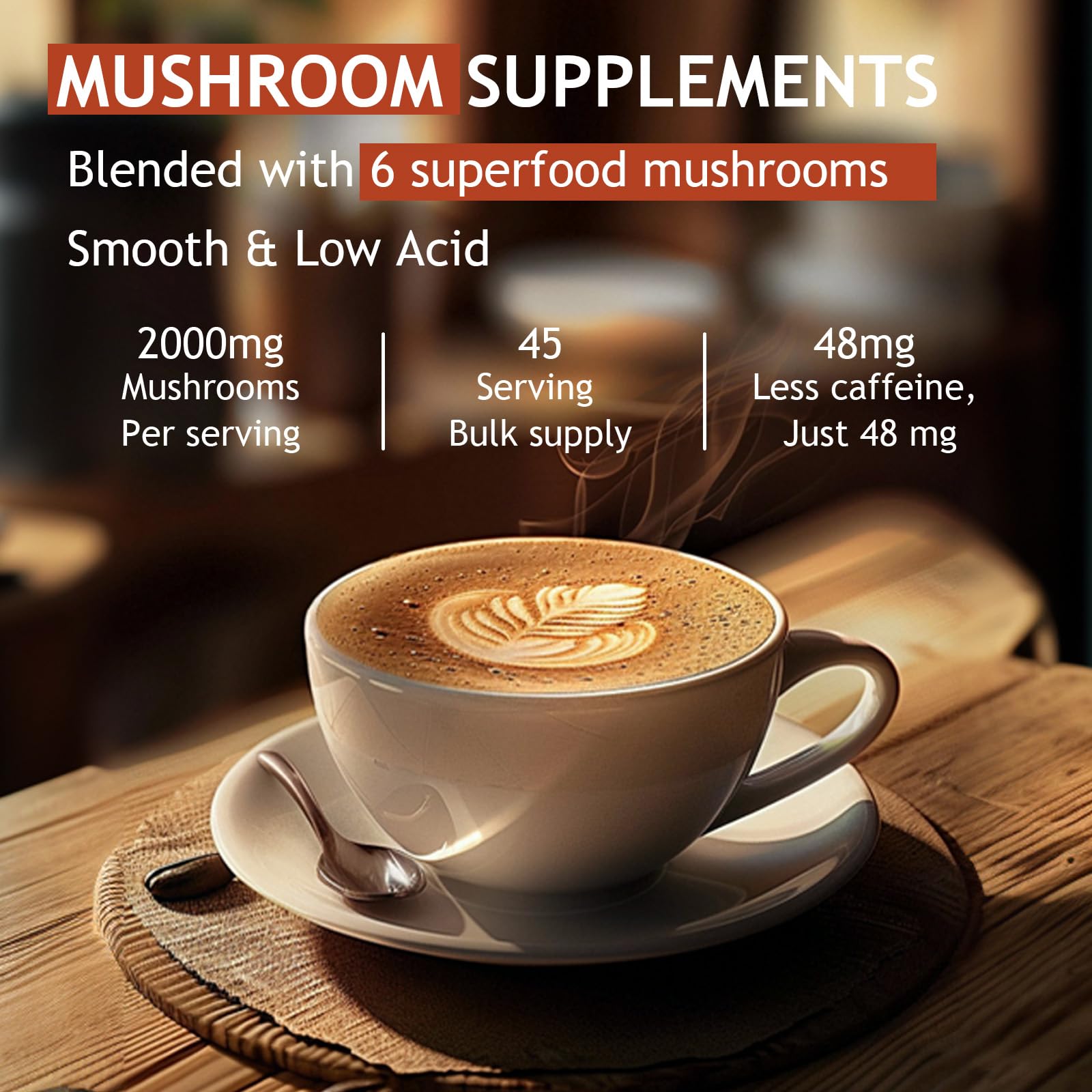 Brewed GRGTP Mushroom Coffee with smooth appearance and aroma