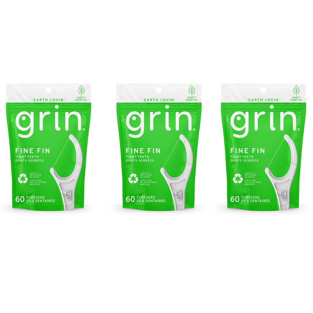 Grin dental floss 3-pack 60-count – Fine Fin for tight teeth